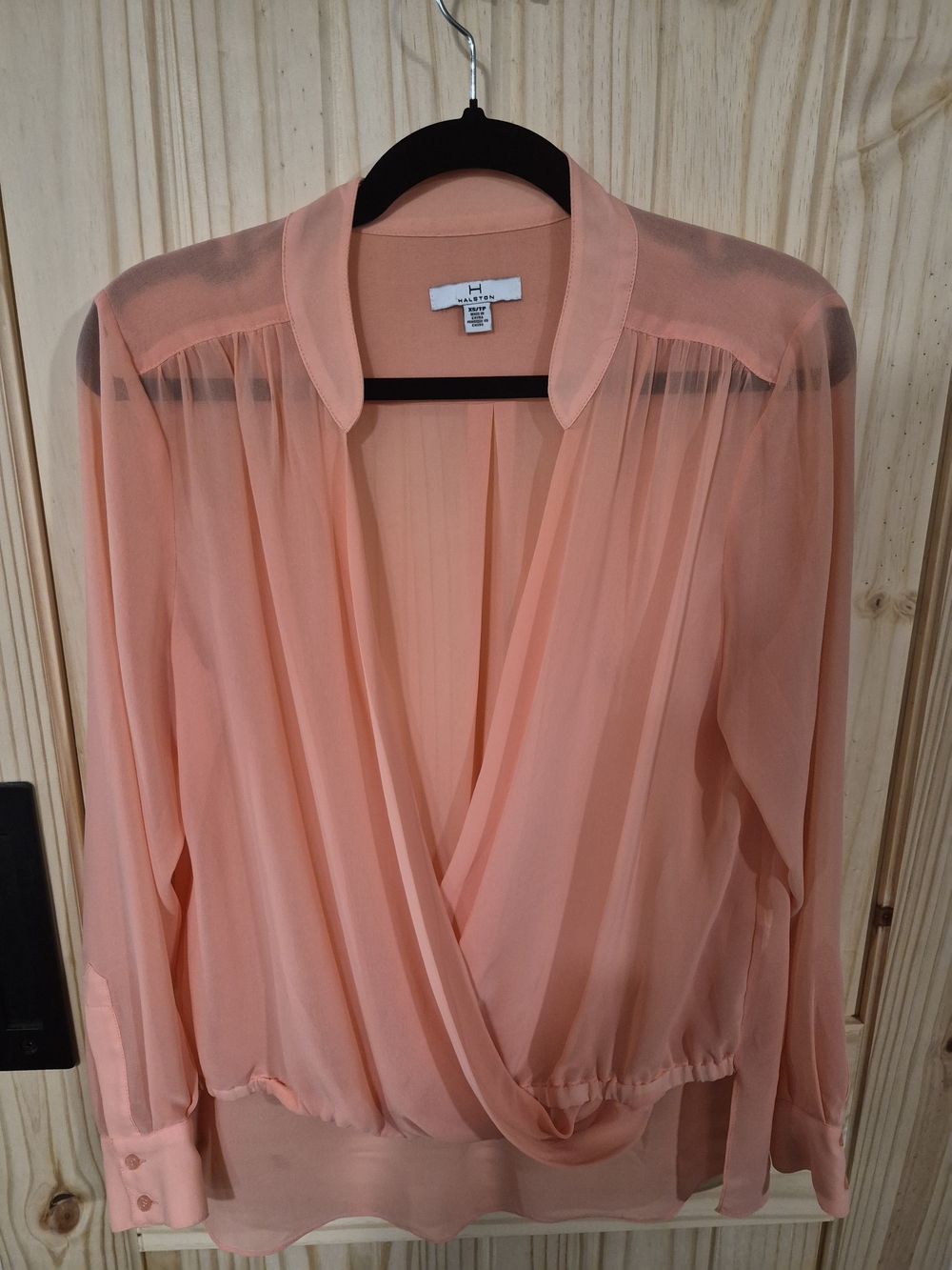 Halston Heritage Peach Sheer Wrap Blouse